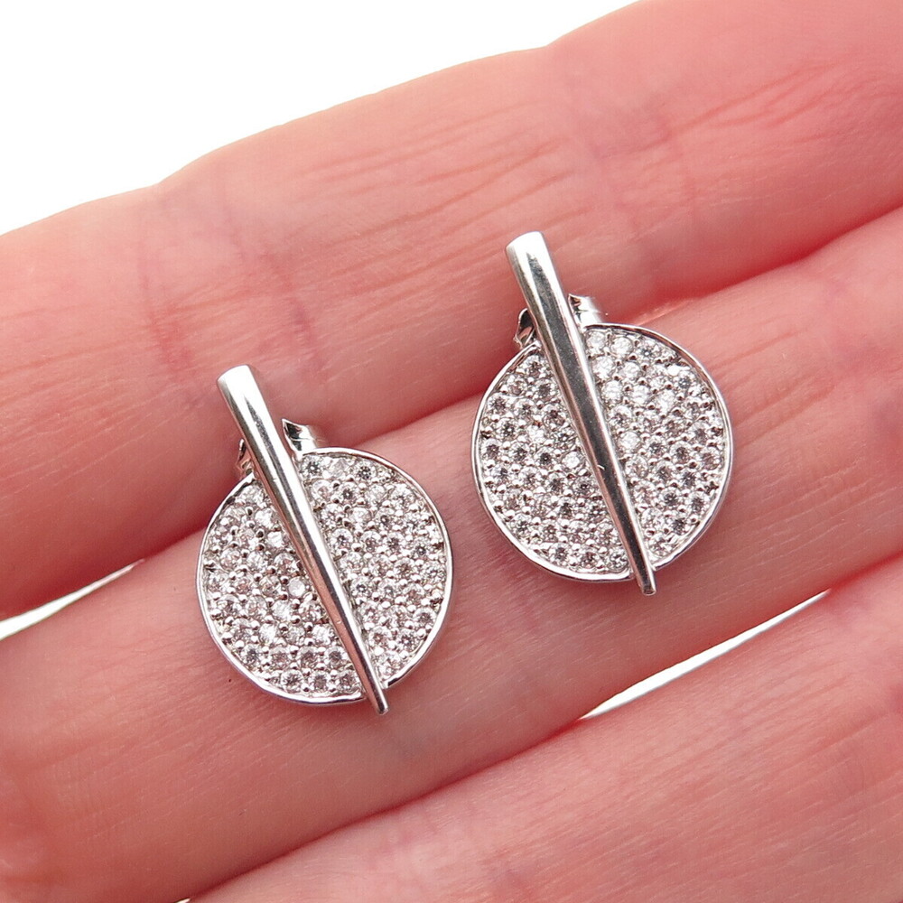 925 Sterling Silver Round-Cut C Z Disc Stud Earrings